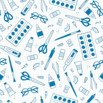 Free Vector | Doodle school stationery seamless pattern design