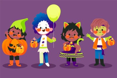 Free Vector | Drawn halloween kids in costumes