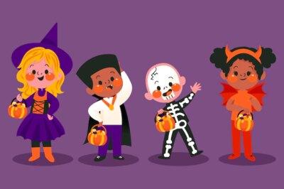 Free Vector | Drawn halloween kids in costumes set