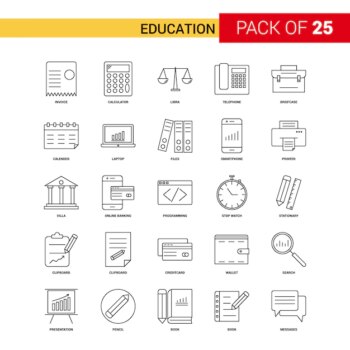 Free Vector | Education black line icon - 25 business outline icon set