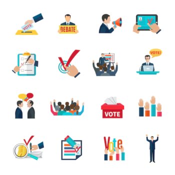 Free Vector | Elections with voting debates and agitation icons set