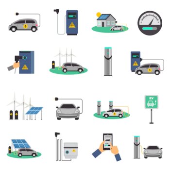 Free Vector | Electric car charging flat icons set