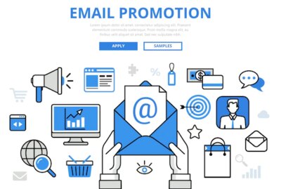 Free Vector | Email promotion digital marketing online promo concept flat line art  icons.