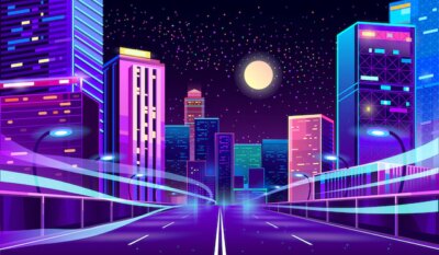 Free Vector | Empty road in megapolis at night