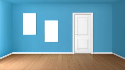 Free Vector | Empty room with closed door and blank posters