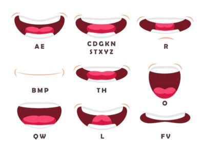Free Vector | English alphabet letters pronunciation set. vector illustrations of human mouth with teeth talking vowels and consonants. cartoon movement of mouth making sounds isolated on white. education concept.