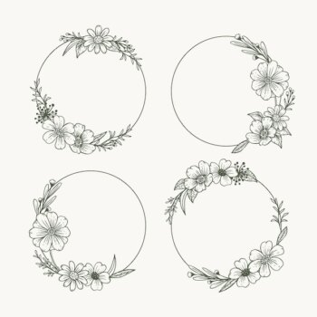 Free Vector | Engraving hand drawn floral wreath collection