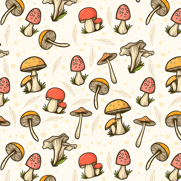 Free Vector | Engraving hand drawn mushroom pattern