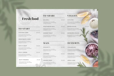 Free Vector | Engraving hand drawn rustic restaurant menu template with photo