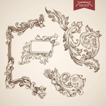 Free Vector | Engraving vintage hand drawn  tracery frame collection.