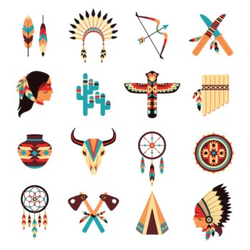 Free Vector | Ethnic american indigenous icons set