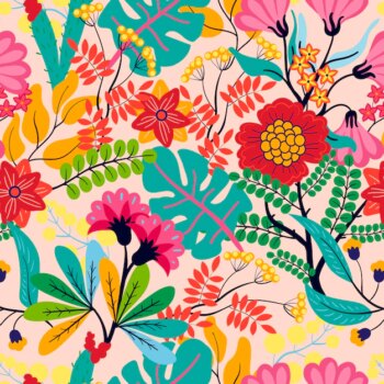 Free Vector | Exotic leaves and flowers pattern