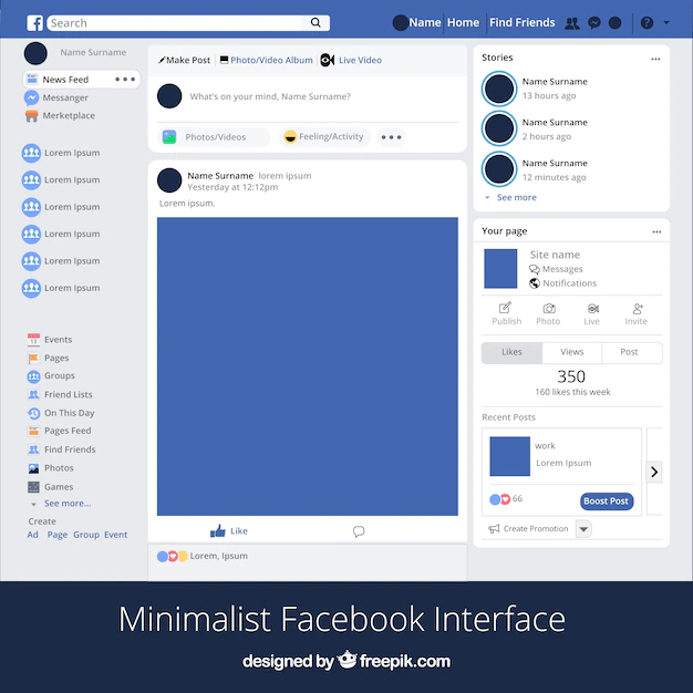 Free Vector | Facebook app interface with minimalist design