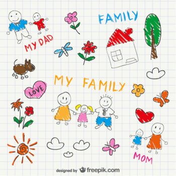 Free Vector | Family sketched with theis house and dog