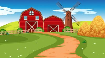 Free Vector | Farm scene in nature with barn