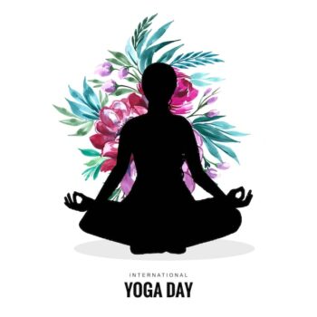 Free Vector | Female in yoga pose and flowers on international yoda day design