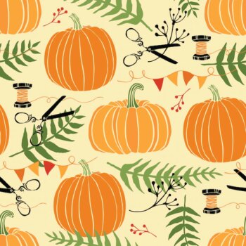 Free Vector | Festive decoration, pumpkins and ferns