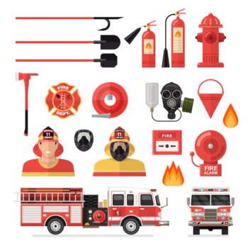 Free Vector | Firefighter isolated colored icon set