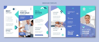 Free Vector | Flat abstract geometric real estate trifold brochure template