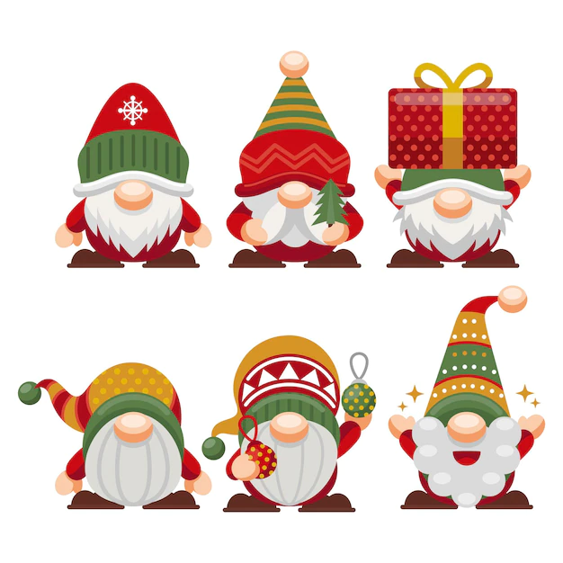 Free Vector | Flat christmas gnomes collection