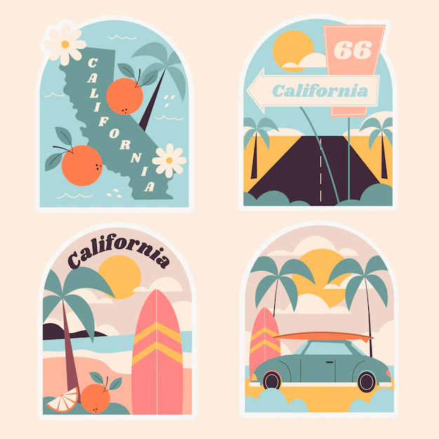 Free Vector | Flat design california summer vacation stickers set