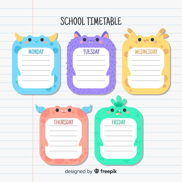 Free Vector | Flat design school timetable template