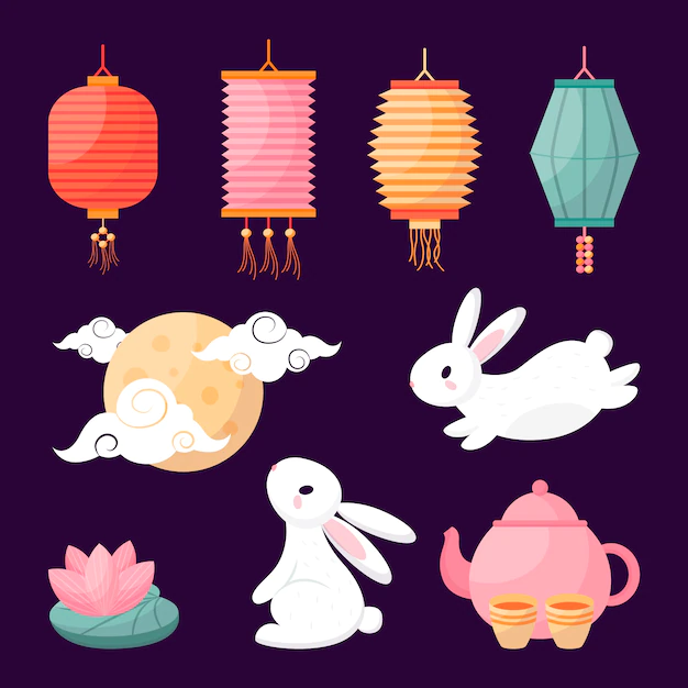 Free Vector | Flat elements collection for mid-autumn festival celebration