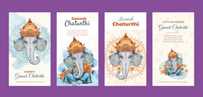 Free Vector | Flat ganesh chaturthi instagram stories collection