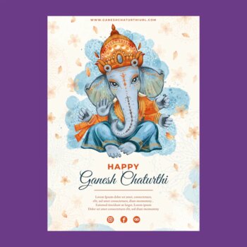 Free Vector | Flat ganesh chaturthi vertical poster template