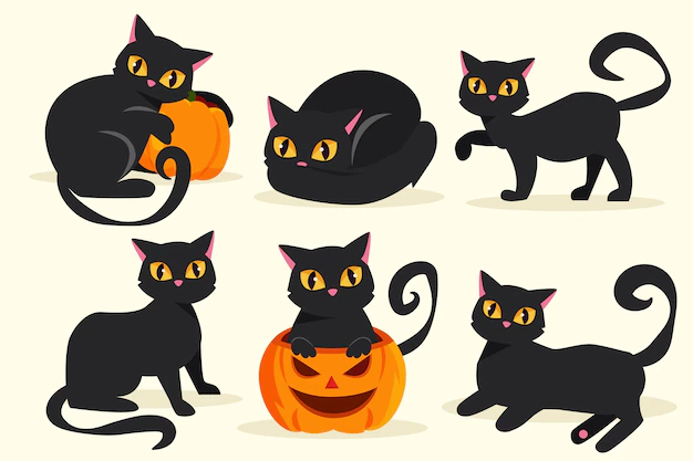 Free Vector | Flat halloween black cats collection
