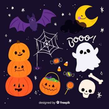 Free Vector | Flat halloween element collection in a starry night