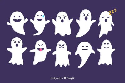 Free Vector | Flat halloween ghost collection on violet background