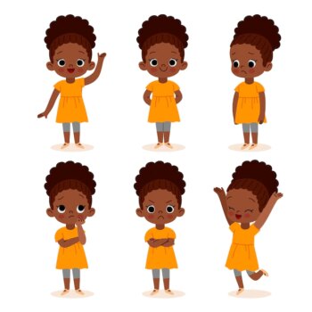 Free Vector | Flat-hand drawn black girl in different poses illustration