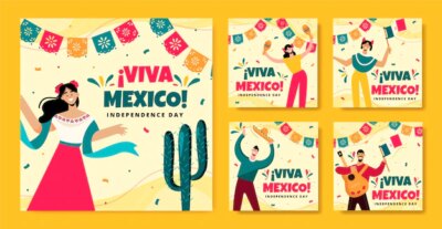 Free Vector | Flat instagram posts collection for mexico independence celebration