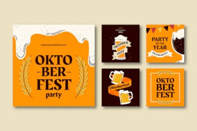 Free Vector | Flat instagram posts collection for oktoberfest festival