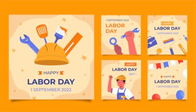 Free Vector | Flat labor day instagram posts collection