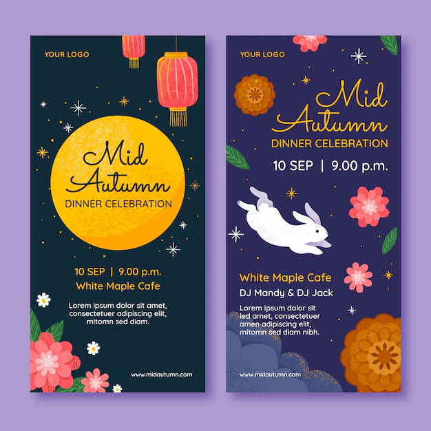 Free Vector | Flat mid-autumn festival vertical banner template