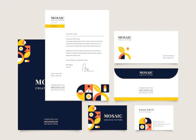 Free Vector | Flat mosaic brand stationery collection