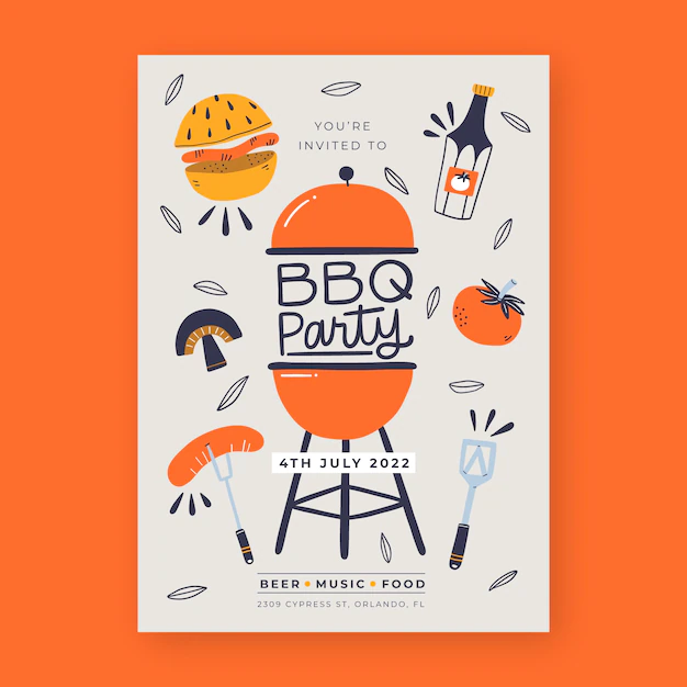 Free Vector | Flat summer barbecue invitation template