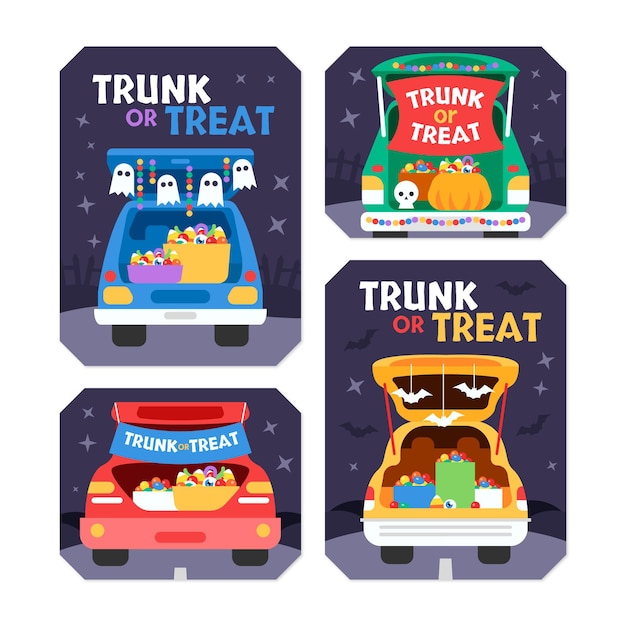 Free Vector | Flat trunk or treat labels collection