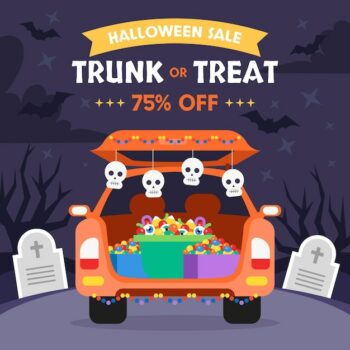 Free Vector | Flat trunk or treat sale illustration