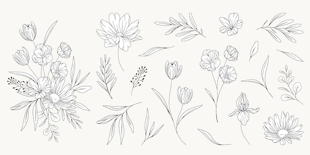 Free Vector | Floral line art flat design stickers