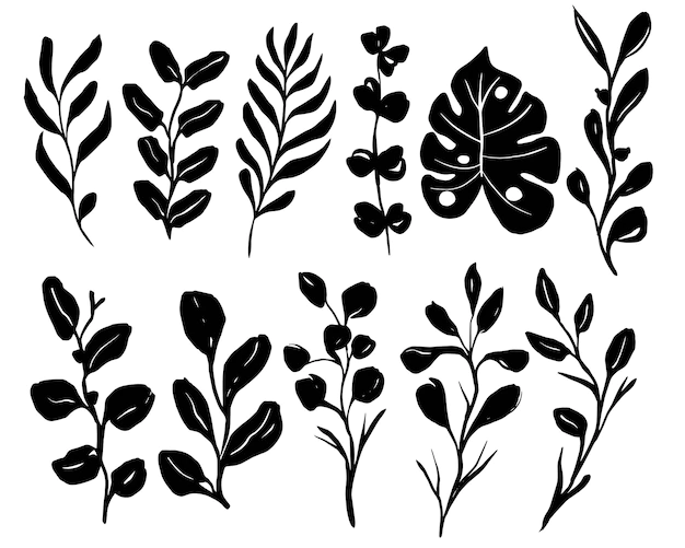 Free Vector | Flower leaves silhouette black and white