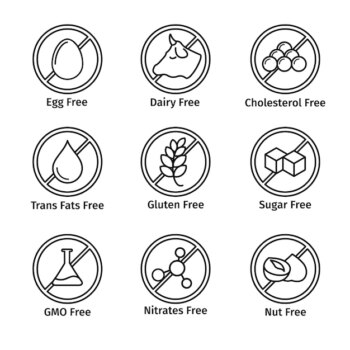 Free Vector | Food diet and gmo free label set in line style