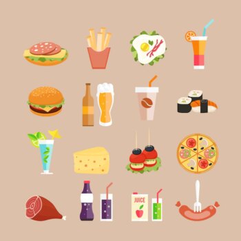 Free Vector | Food icons. fast-food, drinks and rolls in flat style