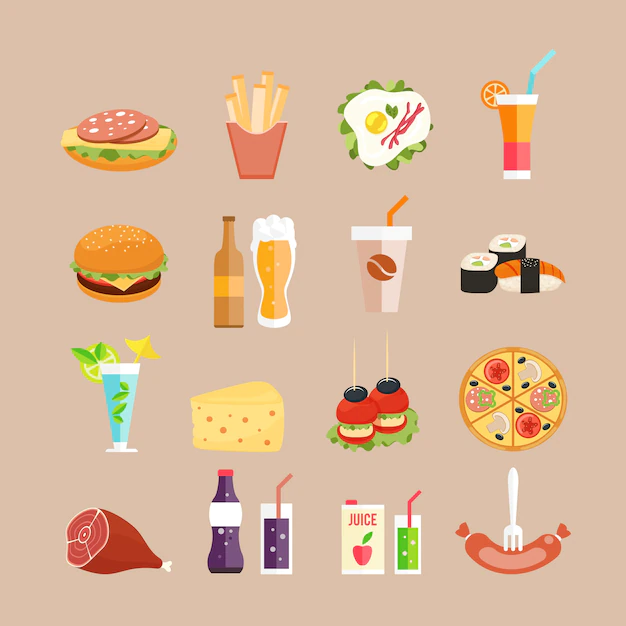 Free Vector | Food icons. fast-food, drinks and rolls in flat style