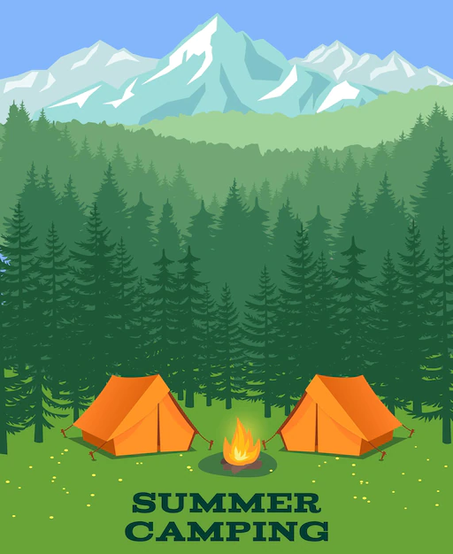 Free Vector | Forest camping  illustration. tourist tent on glade. adventure and rest in summer wood