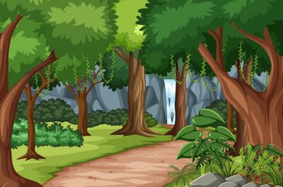 Free Vector | Forest scene with hiking track and many trees