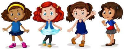 Free Vector | Four girls with happy face illustration