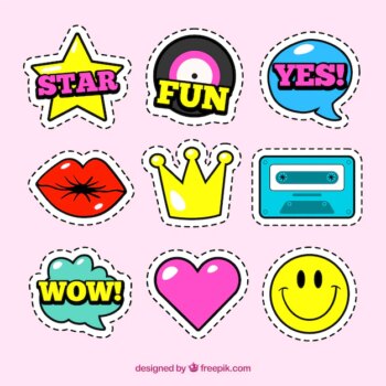 Free Vector | Fun set of stickers with comic style